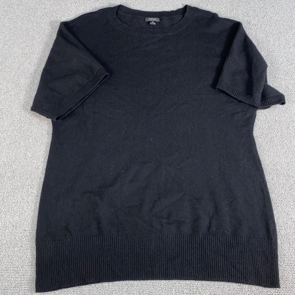 Prive Cashmere Sweater Womens XL Black Short Sleeve Crew Neck Knit Pullover Top
